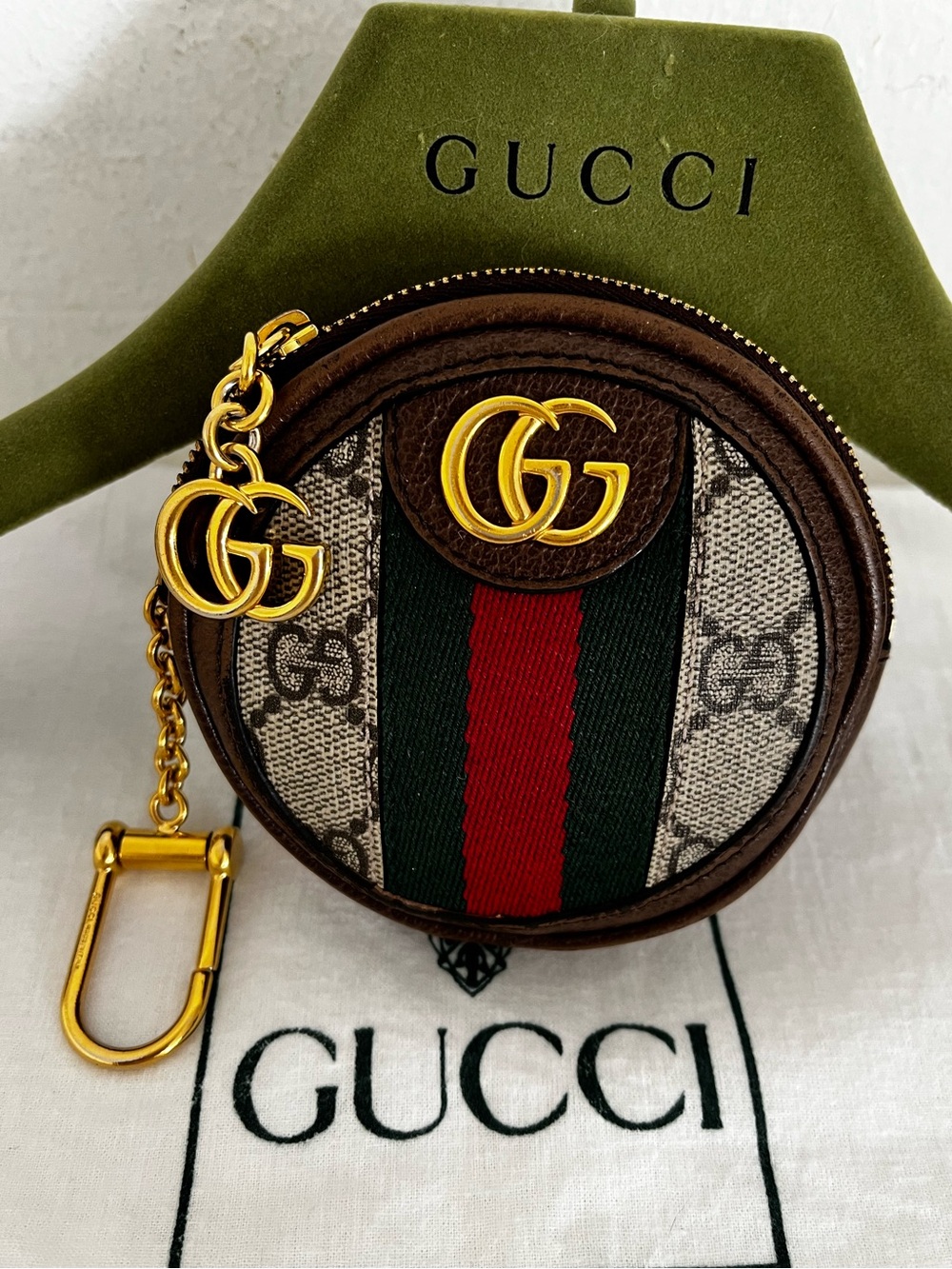 Gucci GG Round Sherry Line Jewelry Air Pod Key Ring Bag Charm,Box Dustbag Cards